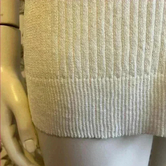 LA MIEL Avery Sleeveless Crewneck Ivory Ribbed Knit Sheer Tank Top Size Large - Picture 9 of 15